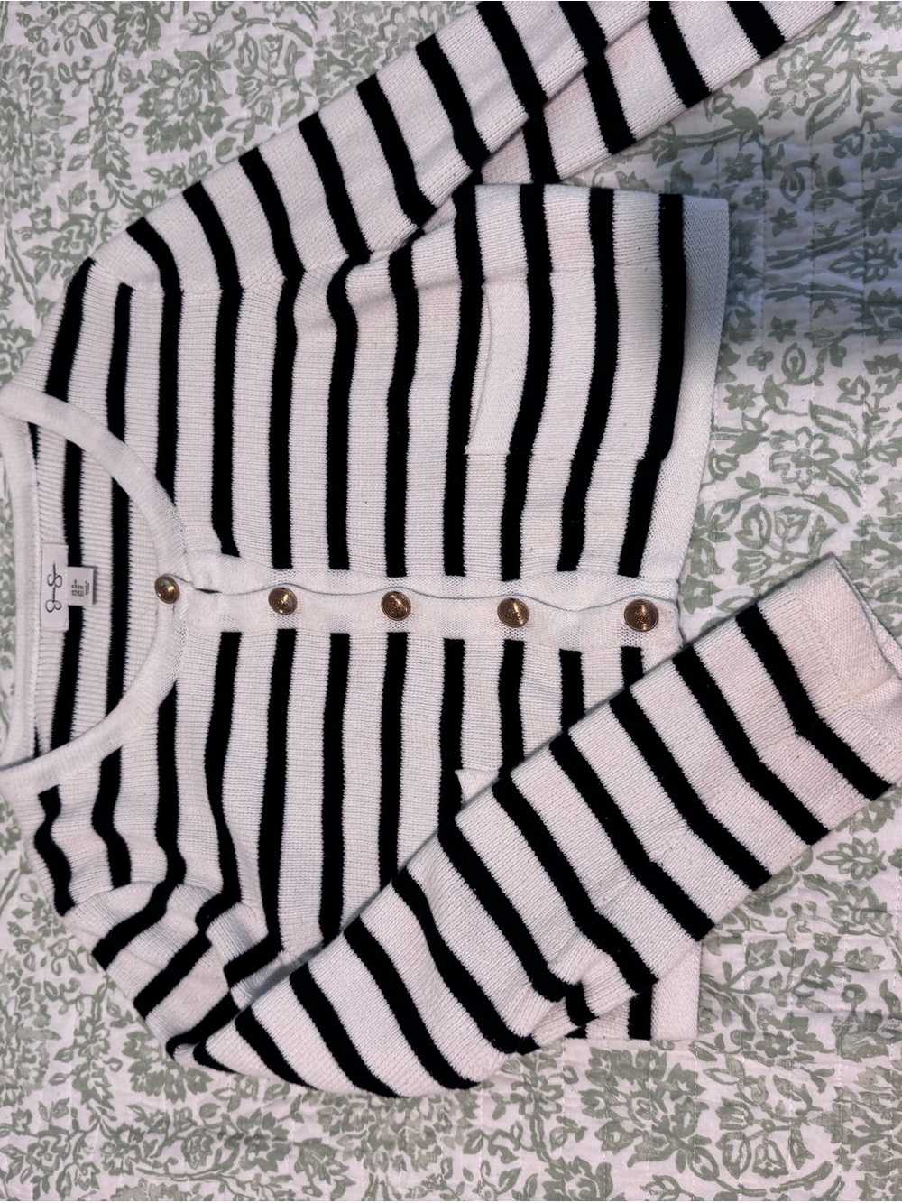 Jessica Simpson Black & White Striped Button-Front Cardigan